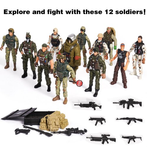 XDUOYJOY Military Toys with 12 Realistic Army Men Action Figures and Weapon Gear Accessories, Army Toys Soldiers for Boys Girls Gift