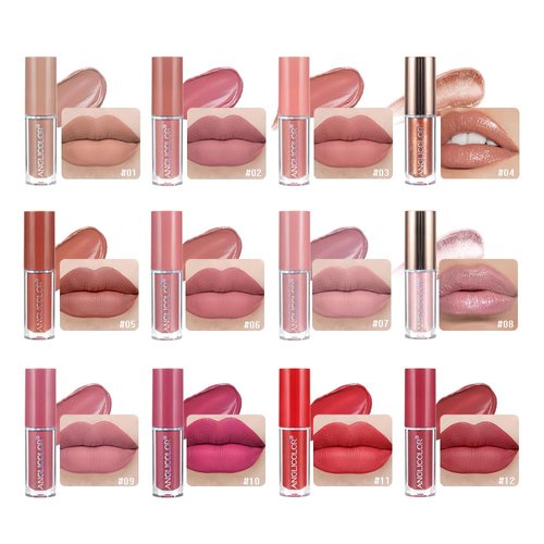 Anglicolor Matte Liquid Lipstick Set,Waterproof Long Lasting Non-Stick Lipstick for Women (12pcs)