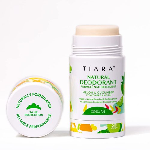 TIARA Natural Deodorant - Natural Deodorant for Women and Men, Aluminum & Paraben Free Vegan Deodorant with Shea Butter and Vitamin E - 24 Hour Odor Control - Melon & Cucumber Scented Deodorant