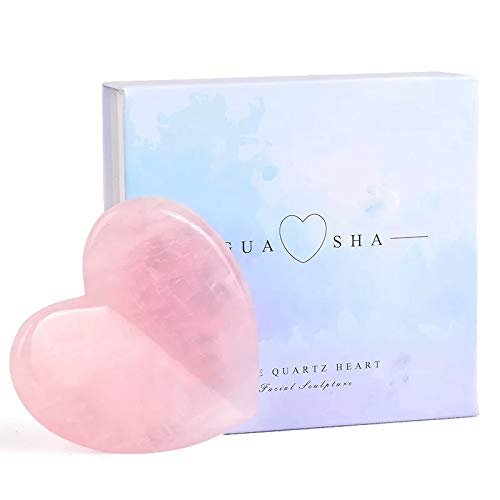 Healing Crystal Rose Quartz Heart Love Massage Tool Natural Gemstone Gua Sha Board Facial Scraping Massager for Face, Eye, Neck Skin Care Massage