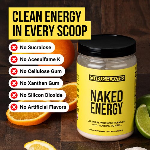 Naked Citrus Naked Energy - Citrus Flavored Clean Pre Workout Supplement for Men and Women, Vegan Friendly, No Added Sweeteners, Colors Or Flavors - 30 Servings