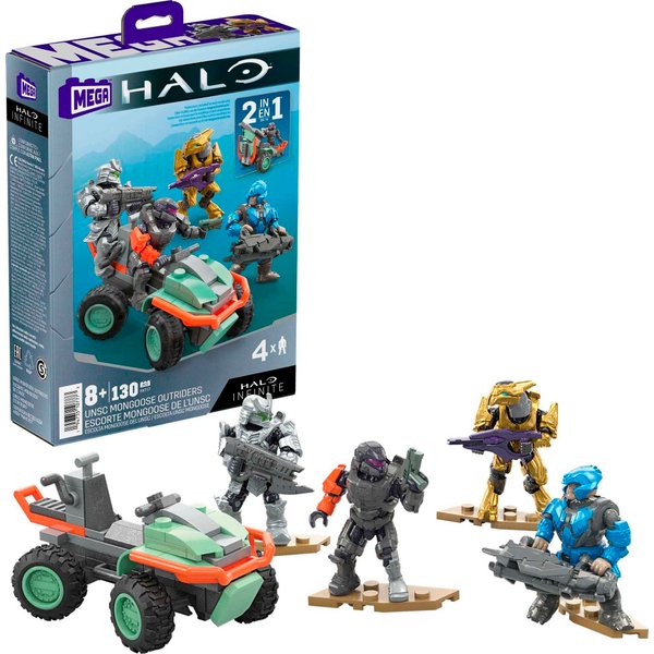 MEGA Halo Toy Vehicle Building Set, UNSC Mongoose Outriders with 130 Pieces, 4 Micro Action Figures and Accessories, Gift Ideas for Kids