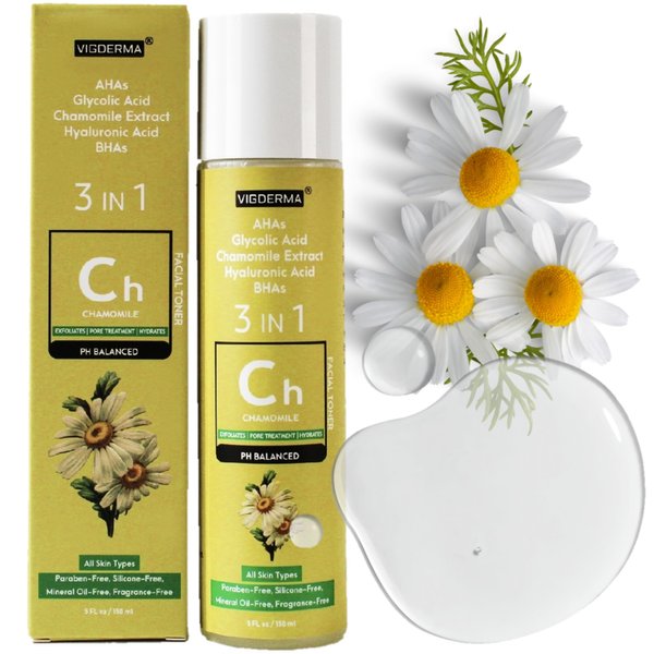 VIGDERMA Chamomile pH-Balanced Toner 5 fl oz | Natural Fragrance-Free Acne Toner for Face | Pore Refining & Blemish-Reducing Face Toner