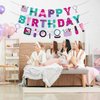 EVECILOO Makeup Birthday Banner, Spa Themed Party Makeup Happy Birthday Banner, Spa Party Decorations, Lipstick Banner, Girls Makeup Party DIY Decorations