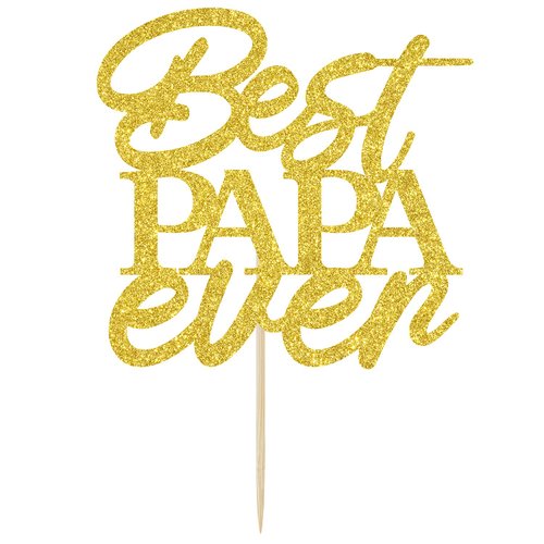 Gold Glitter Best Papa Ever Cake Topper, Happy Birthday Dad Cake Decoration for Father's Birthday, Happy Father's Day Party Supplies