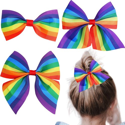Rainbow Hair Bow Clips Gay Pride Day Cute Candy Bows Ribbon Hair-bow Hairclips Cheer Hair Headban...