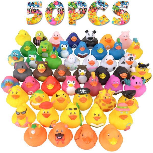 HugOutdoor 50Pcs Assortment Mini Rubber Ducks, Kids Baby and Toddler Bath Toys, Summer Pool Beach Activities Floater Rubber Tiny Duck in Bulk Toys, Christmas and Birthday Gifts