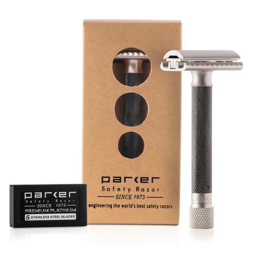 The Parker Variant Adjustable Double Edge Safety Razor, Customize your Shave with a Turn of the Dial from Mild to Aggressive - 5 Blades Included (GRAPHITE GRAY)