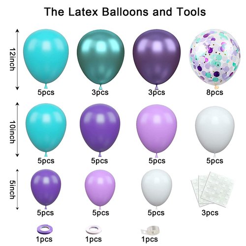 Purple and Blue Balloon Garland Kit, Fish Tail Arch Party Supplies with Purple Green Confetti Balloons for Girls Birthday Party Decorations