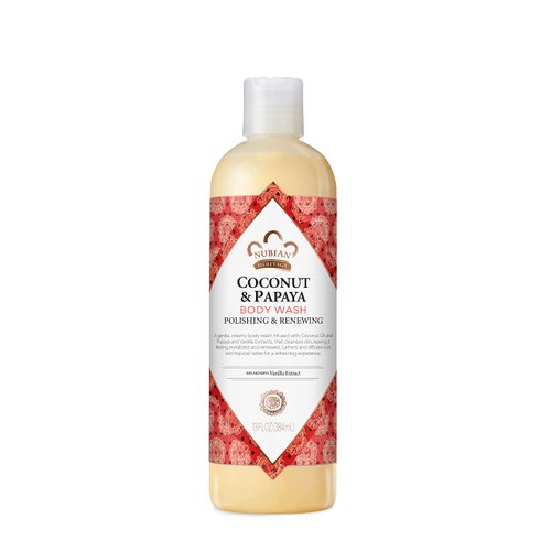 Nubian Heritage Coconut Papaya Body Wash Cleanser for Dry, Dull Skin Polish + Renew Hydrating Body Wash 13 oz