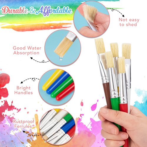 Paint Brushes for Kids, 10 Pcs Big Washable Chubby Toddler Paint Brushes, Easy to Clean & Grip Round and Flat Preschool Paint Brushes with No Shed Bristle for Acrylic Paint, Washable Paint