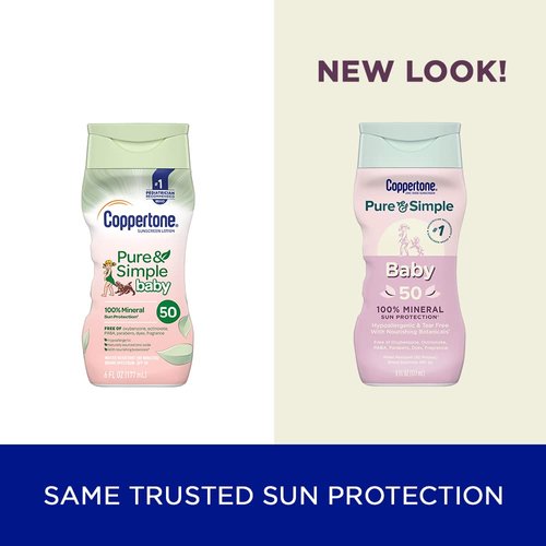 Coppertone Pure and Simple Baby Sunscreen Lotion SPF 50, Broad Spectrum Sunscreen for Baby, 6 Fl Oz Bottle