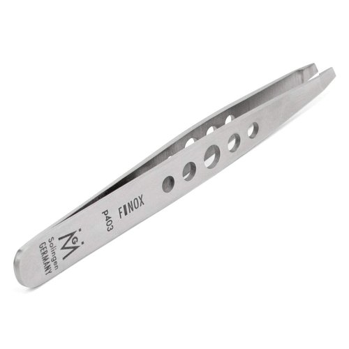 GERMANIKURE Professional Perforated Slanted Tweezers - FINOX Stainless Steel sharp tweezers in Leather Case - Professional Tweezers –Easy to use best tweezers- Ethically made in Solingen Germany 4403