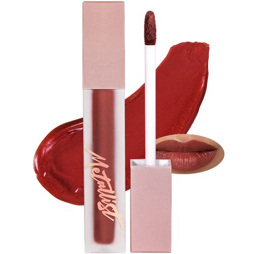 Touch in Sol Metallist Matte Liquid Lipstick - Velvety Vibrant Ultra Matte Lip Lacquer with Luster Pearls - Waterproof Formula Fixing Lip Makeup - Long Lasting Matte Lips, 0.14 fl.oz. (Brick Brown)