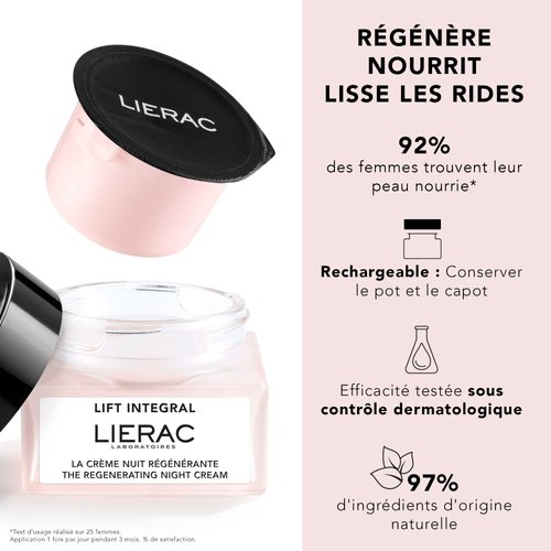 Lierac|Lift Integral Firming Night Cream with Hyaluronic Acid (Refill)- Face Moisturizer for Women, Reduces Appearance of Wrinkles, Creme de Nuit with Natural Ingredients, Hydrating Night Cream|50 ml