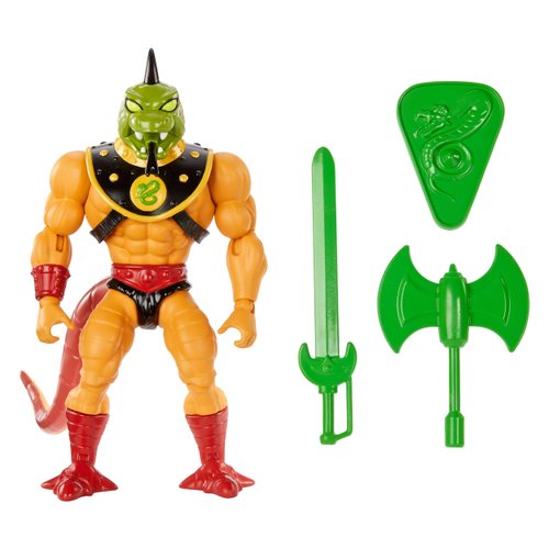 Masters of the Universe Origins Action Figure Reptilax Collectible, 5.5 Inch MOTU Tailed Snake Men Toy with 16 Posable Joints, 3 Weapons