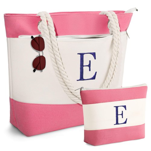 YOOLIFE Personalized Gifts for Women, Beach Bag Tote Bag for Women Bridal Shower Gifts for Wedding Day Boss Day Gifts for Women Mom Girlfriend Her Teacher Birthday Gifts Graduation Thank You Gifts E