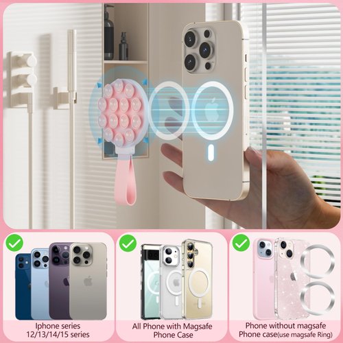 Magnetic Suction Phone Mount for MagSafe Case,iPhone Sticky Grip Compatible with MagSafe,Strong Grip Holder for Selfies & Videos, Hands-Free Mirror Shower Phone Holder Mount for TikTok/Video/Selfies