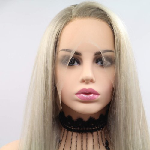 Xiweiya Ombre Blonde 13*4 Lace Front Wigs with Light Brown Roots Blonde 2 Tone Color Lace Front Wigs Long Silky Straight Natural Hairline Heat Resistant Fiber Hair Replacement Wig 24 inch (light blonde)
