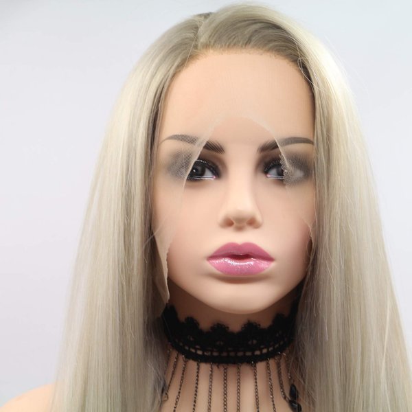 Xiweiya Ombre Blonde 13*4 Lace Front Wigs with Light Brown Roots Blonde 2 Tone Color Lace Front Wigs Long Silky Straight Natural Hairline Heat Resistant Fiber Hair Replacement Wig 24 inch (light blonde)