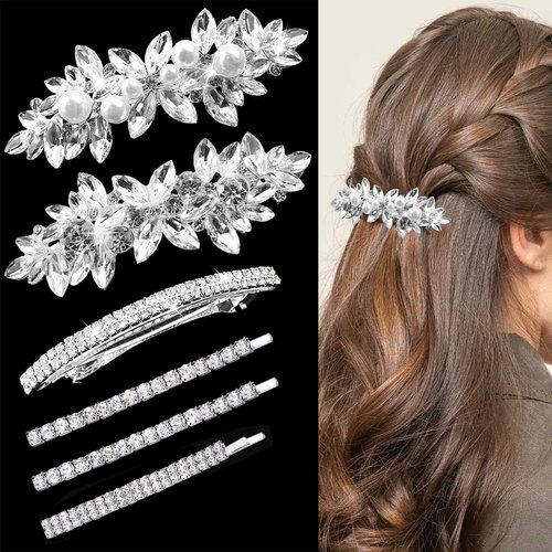 6 Pieces Crystal Bridal Hair Clips Rhinestone Leaf Barrette Shiny Wedding Hair Pins Bobby Pins Elegant Jewelry Barrette for Women Girls Brides Bridesmaids Flower Girls