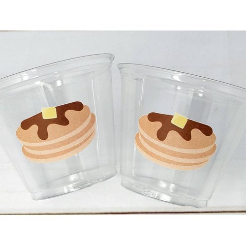Pancake Party Cups - SET OF 12 - Pancake Treat Cups, Pancake Birthday, Pancake Party, Pancake Party Favors, Pancakes and Pajamas Pancake (9 FL. OZ, ONE TIME USE) // (12 SOFT PLASTIC CUPS - NO LIDS)