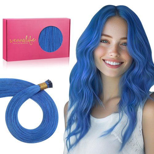 WENNALIFE I Tip Hair Extensions Human Hair, 50g 100s 14 Inch Blue Remy Itip Human Hair Extensions Invisible Itips Straight I Tips Fusion Extensions Real Human Hair