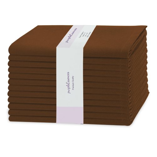 PurpleEssences Set of 12 Cloth Dinner Napkins 100% Cotton 18x18 - Soft Durable Washable - Ideal for Farmhouse Party Easter and Spring - Perfect Everyday Use Table Linen - Brown