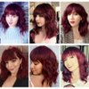 morvally Short Wine Red Wavy Bob Wig with Bangs for Women 16 Inches Natural Synthetic Burgundy Hair Wavy Wigs