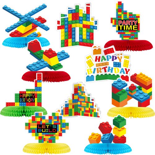 10 Pcs Building Block Birthday Party Supplies Building Block Table Centerpieces Building Block Party Decorations Building Block Honeycomb Centerpiece Building Block Table Decoration for Birthday Party