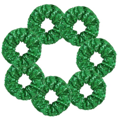 7 Pcs Sparkle Sequins Scrunchies Cheer Hair Scrunchies For Thick Hair School Performance Scrunchy Sports Ponytail Holder Wrist for Girls Cosplay Show (Green)