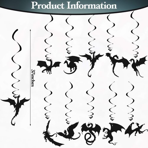 Zonon 44 Pieces Dragon Party Supplies Halloween Dragon Theme Cake Decoration Happy Birthday Hanging Banner Swirls Cupcake Toppers Set for Dragon Theme Birthday Party Supplies