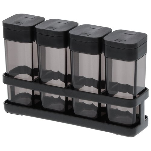 Yamazaki Home Spice Bottles With Rack - Kitchen Pantry Organizer Containers, Steel + Plastic, 1.69 oz. | 50 ml per shaker, Airtight, Lid, No Assembly Req.