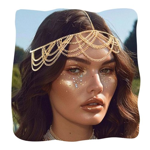 JAKAWIN Boho Tassel Head Chain Jewelry Gold Festival Costume Headdress Egyptian Headpiece for Women (C)
