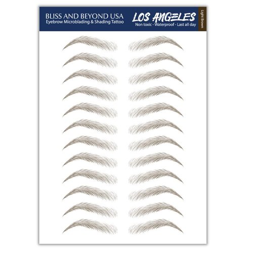 Bliss and Beyond USA | Waterproof Eyebrow Tattoo Stickers. A real hair stroke look. Hair replacement without surgery. Solution for hair loss. Bushy eyebrow tattoos. (New Los Angeles, Light Brown)