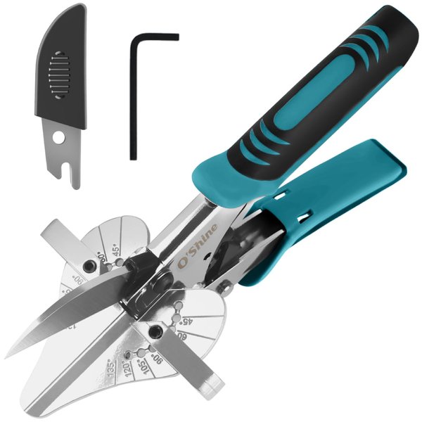 O’Shine Ratchet Miter Shears for Angular Cutting Molding Crafting Wood, Quarter Round Cutting Tool, 45-135 Degree Multi Angle PVC Miter Shear Trim Cutter Hand Tool, An Extra Blade & Hex Key Included