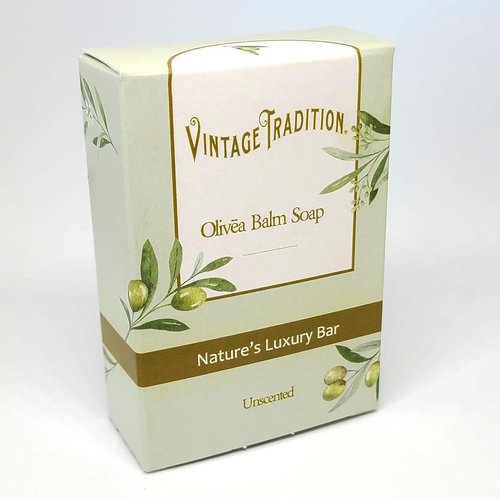Vintage Tradition Premium Unscented Olive Oil Balm Soap - Gentle, All-Natural, Luxury Bar Skincare for All Skin Types