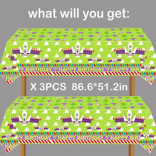 METIXOZE Buzz Cartoon Year Birthday Party Tablecloth Light Inspired Year Cartoon Story Party Table Cloths Buzz Birthday Party Decorations Supplies,3pcs