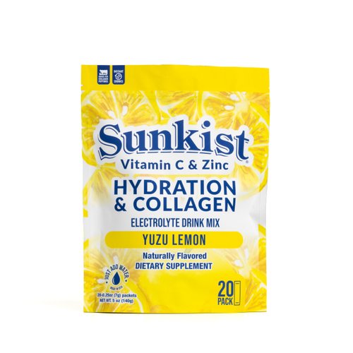 The Frozen Bean Sunkist Collagen + Hydration Yuzu Lemon Electrolyte Drink Mix (Pack of 20), Energy Drink with Electrolytes, Vitamin C, Zinc & VERISOL® Collagen Peptides