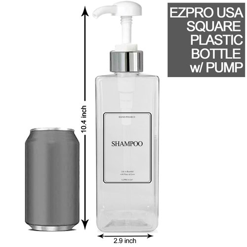 Empty Plastic Pump Bottles Square Shampoo Bottle Conditioner Soap Lotion Refillable, BPA Free for Body Wash, Moisturizer, Face Cream, Liquid Hand Soap, Self-Tanner, Set of 3 (3pack, SilverWhite)