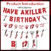Gameza Have a Killer Birthday Banners - 4PCS No-DIY Murder Mystery Party Decorations Bloody Halloween Birthday Decoration Supplies Horror Spooky Birthday Banner Fake Knife Banners for Bday