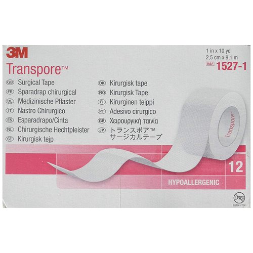 3M Transpore Surgical Tape, 1" x 10 yds, 12 Count (Pack of 1)
