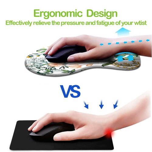 Ergonomic Mouse Pad with Wrist Support, Cute Mouse Pads with Non-Slip PU Base for Home Office Working Studying Easy Typing & Pain Relief Beautiful Floral