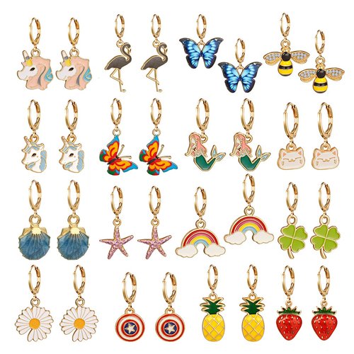 gold-plated-brass 16 Pairs Girls Hypoallergenic Huggie Hoop Earrings with Charm Small Dangle Hoop Earrings Set for Teen Girls