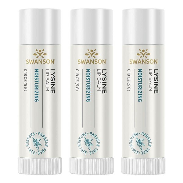 Swanson Lysine Lip Balm 0.18 Ounce (5 g) Balm (3 Pack)