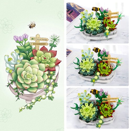 ZIYOSTAR Mini Bricks Succulent Plant Building Kit,389PCS DIY Simulating Plant Ecology Collection Building Toy,Bouquet Set Gifts for Adults, Children（Not Compatible with Lego Set ）