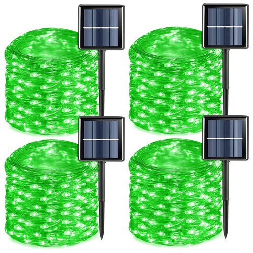 YEGUO 4 Pack Solar Christmas Lights, Green Solar Fairy Lights Outdoor Waterproof, Each 33ft 100 LED 8 Modes Solar String Lights for Christmas Decor