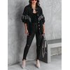 Daacee Casual Frayed Tassel Black Denim Jacket for Women Fashion Fringe Rhinestone Cowgirl Jean Coats(0191-Black-L)