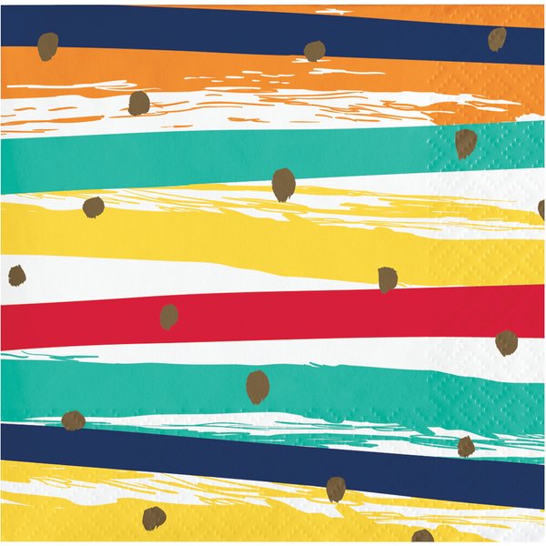 Creative Converting Birthday Stripes Beverage Napkins, 5", Red, Orange, Yellow, Blue and Green