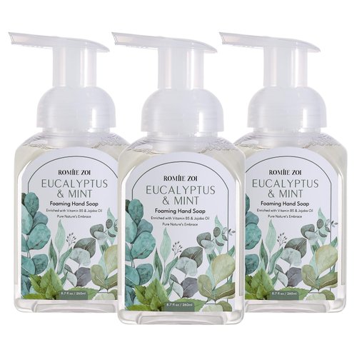 ROMIIE ZOI Mini Foaming Hand Soap - Pack of 3 - Eucalyptus & Mint - 260 ML/ 8.7 FL. OZ Each